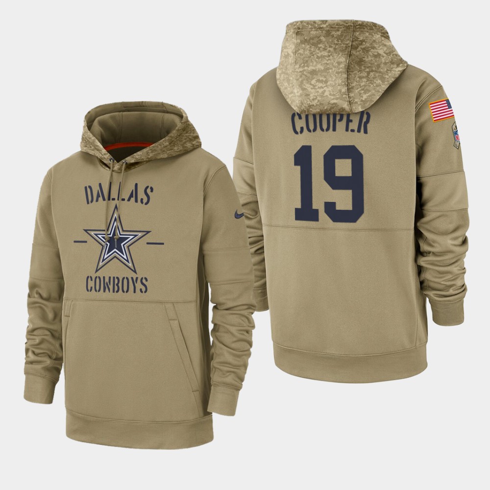 Men's Dallas Cowboys #19 Amari Cooper Tan 2019 Salute to Service Sideline Therma Pullover Hoodie